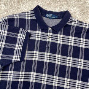 Vintage Polo Ralph Lauren Polo Shirt Mens XXL Navy White Windowpane Check Rare